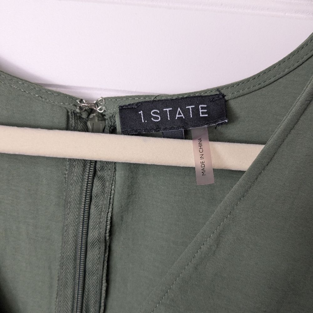 1. State Olive V-Neck Puff Short Sleeve Fit &Flare Dress L - Picture 9 of 12